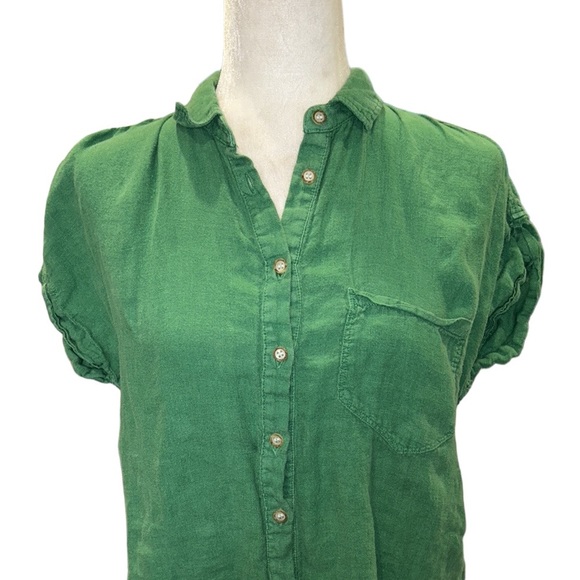 Zara Kelly Green Linen Pocket Cropped Blouse - M - Picture 5 of 14